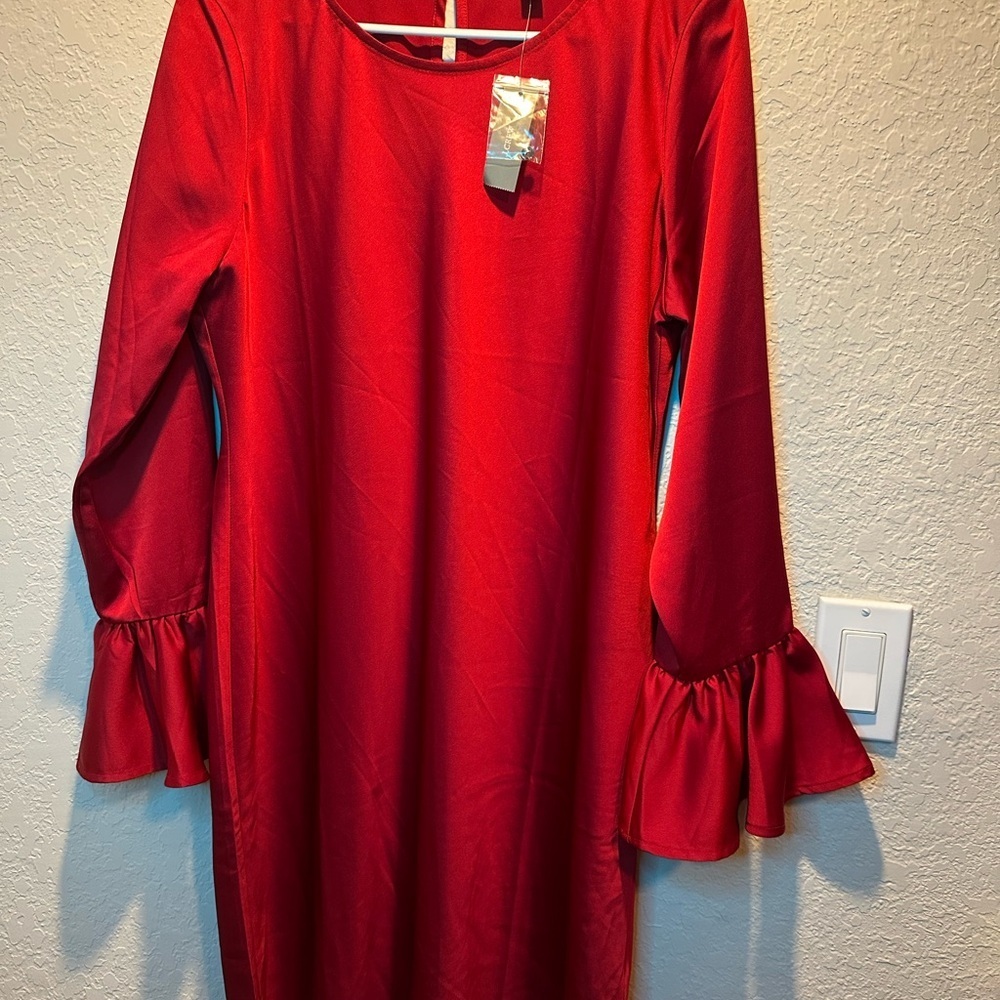 NWT J. Crew Red Ruffle Sleeve Dress Women’s Size 10 - Picture 2 of 9